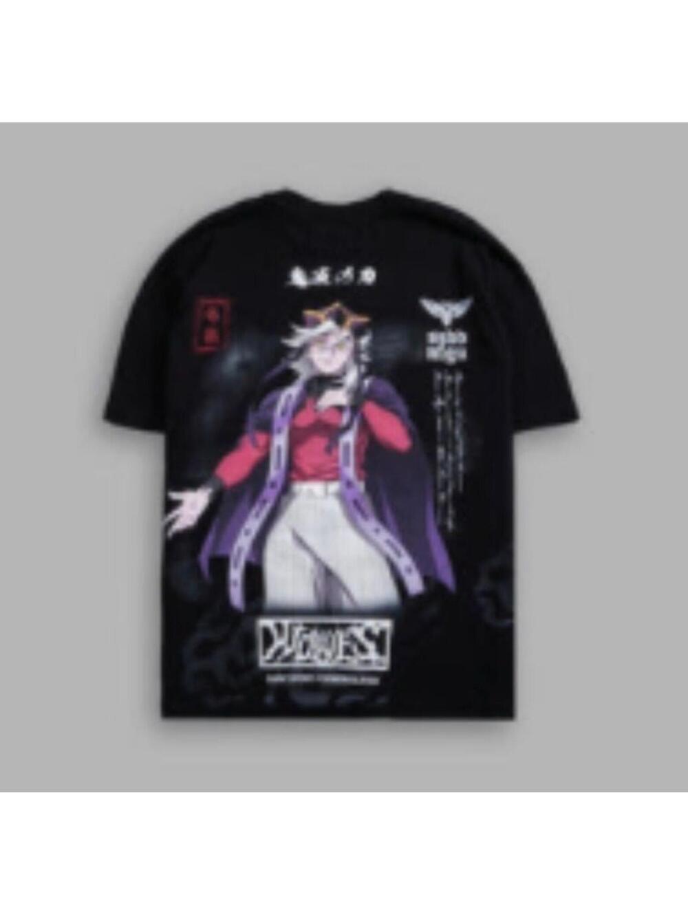 Anime Graphic Black T-Shirt with Character Print